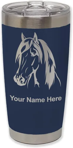 Miniatura 20 de LaserGram Vaso aislado al vacío de 20 onzas, cabeza de caballo 1, grabado personalizado incluido (negro)