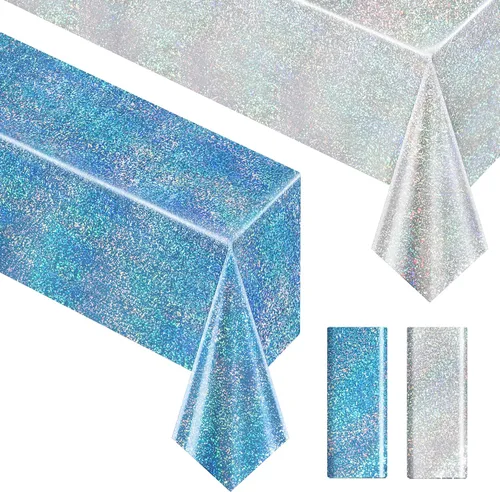 Miniatura 42 de Just Shimmer Mantel holográfico azul claro de 40" x 108" Decoración de fiesta rosa fuerte Día de San Valentín Fiesta de cumpleaños Decoración