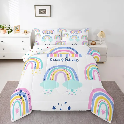 Miniatura 32 de Juego de Edredón de Princesa de Ballet para Niñas Tamaño Individual, Juego de Ropa de Cama de Castillo Arcoíris Kawaii Flores Lindas Mariquita Multi