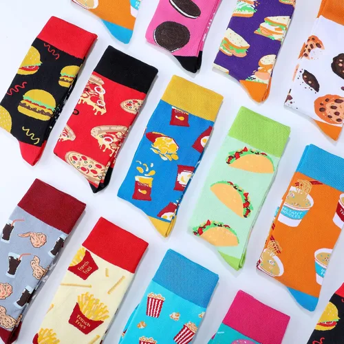 Miniatura 6 de Leumoi 12 pares de calcetines de aperitivos temáticos de alimentos, calcetines de tripulación de papas fritas, galletas, hamburguesas, vestido