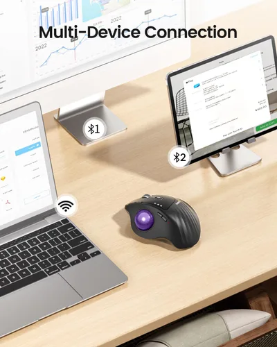 Miniatura 4 de ProtoArc Ratón Trackball Inalámbrico, EM01 NL Ergonómico Bluetooth Rollerball Pulgar Recargable Ratón de Computadora Portátil, Ángulo Ajustable