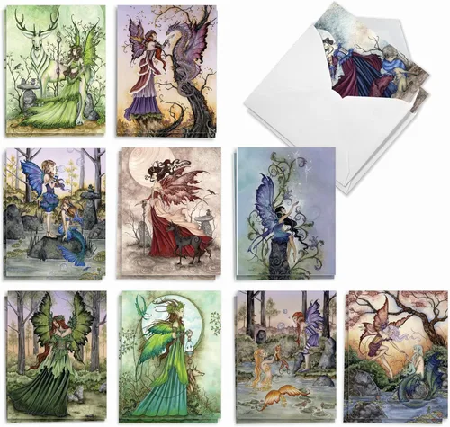 The Best Card Company - 20 bonitas tarjetas para niños en caja (4 x 5.12 pulgadas) - Juego surtido en blanco (10 diseños, 2 de cada uno) - Fantastic