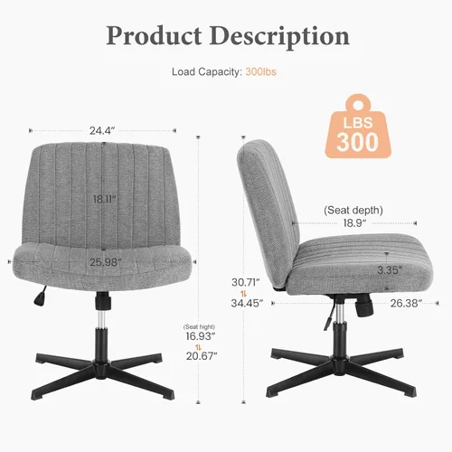 Miniatura 2 de OLIXIS Sillas de patas cruzadas, sin brazos, sin ruedas, asiento ancho, altura ajustable, giratorio, acolchado, tela acolchada, asiento de tela