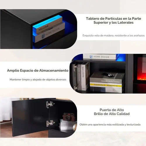 Miniatura 7 de oneinmil Soporte de TV con chimenea eléctrica de 36 pulgadas, centro de entretenimiento con luz LED, soporte de entretenimiento con textura