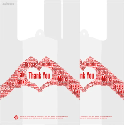 Miniatura 4 de Thank You - Bolsa de plástico para compras, bolsas de mercancía, paquete de 100 bolsas de comestibles reutilizables y desechables de 12 x 6.5 x 20