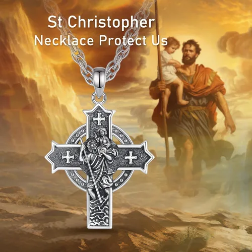 Miniatura 97 de Vito Collar de plata de ley 925 para mujeres y hombres, San Benito, crucifijo, Caravaca, San Cristóbal, San Judas, medalla patronal, amuleto