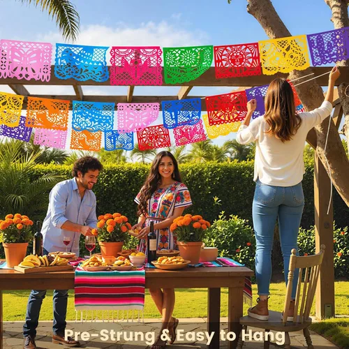 Miniatura 5 de FUTUREPLUSX Paquete de 1 pancarta de papel picado de 18 pies, decoración de fiesta de fiesta mexicana, Mes de la herencia hispana, aula española