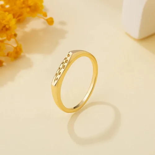 Miniatura 4 de YeGieonr - Anillo hecho a mano con flores, declaración minimalista y grabado botánico, joyería personalizable y delicada para mujeres y niñas