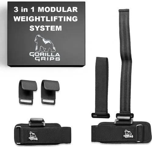 Muñequeras Gorilla Grips para levantamiento de pesas para hombres con ganchos de levantamiento de pesas, correas de muñeca para hombres y mujeres