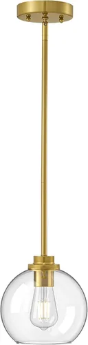 Miniatura 8 de EDISHINE Luces Colgantes para Isla de Cocina, Moderna Lámpara Colgante Dorada con Pantalla de Globo de Vidrio Transparente, Varilla de Metal Dorado