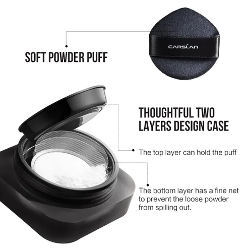 Miniatura 6 de CARSLAN Polvo Fijador Suelto de Enfoque Suave, Impermeable, Mate, Control de Aceite, Libre de Brillo, Maquillaje en Polvo Facial Sin Talco, Polvo