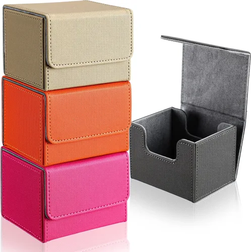 Yookeer 4 cajas de cuero para cartas, caja de juego de cartas para coleccionar, compatible con MTG Commander (rosa, naranja, arena, gris, horizontal)