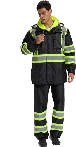 SRsafety Equipo de lluvia de alta visibilidad, equipo de lluvia de trabajo de alta visibilidad clase 3 para hombres, trajes de lluvia de construcción