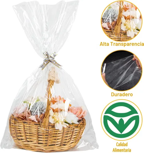 Miniatura 5 de Labeol 50 bolsas de celofán de 3 tamaños, envoltura de celofán para cestas de regalo 24x30 16x24 12x18, bolsas grandes de empaque de plástico