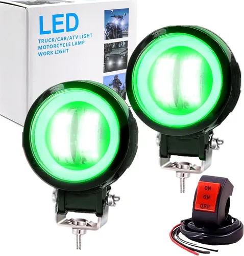 Luces antiniebla Ourbest para motocicleta con interruptor, luces auxiliares de motocicleta de 3 pulgadas, luces led redondas halo, luces Verde
