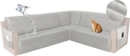 Miniatura 39 de HDCAXKJ Funda seccional de esquina impermeable para sofá de terciopelo en forma de L, fundas para sofá para mascotas, perros, suaves, resistentes