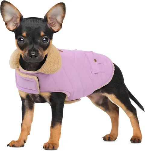 Miniatura 24 de Abrigo de invierno para perros pequeños y medianos, chaqueta a cuadros para cachorros, abrigo de algodón para clima frío, prendas cálidas y Rojo