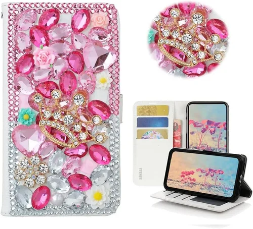 Miniatura 13 de Bling - Funda tipo cartera para teléfono compatible con Samsung Galaxy S22 Ultra, elegante funda de cuero con diseño de flores de mariposa y rosas