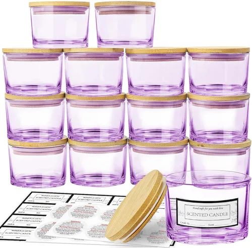 Miniatura 14 de CONNOO Paquete de 15 tarros de vela de vidrio ámbar dorado de 4 onzas con tapas herméticas de bambú para hacer velas, recipientes vacíos de boca Oro