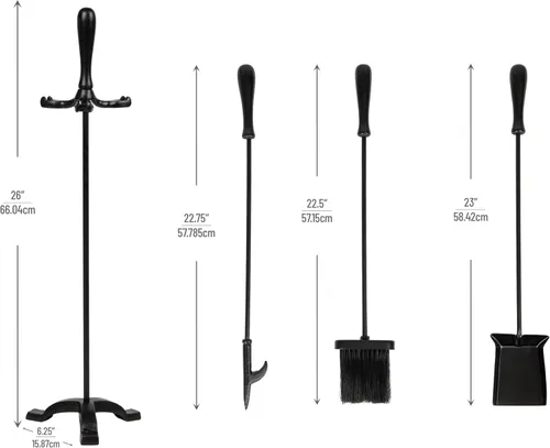 Miniatura 3 de Mind Reader Juego de herramientas para chimenea, póker, cepillo para cenizas, pala de pala, soporte, hierro forjado y acero, 6.25" de largo x 6.25