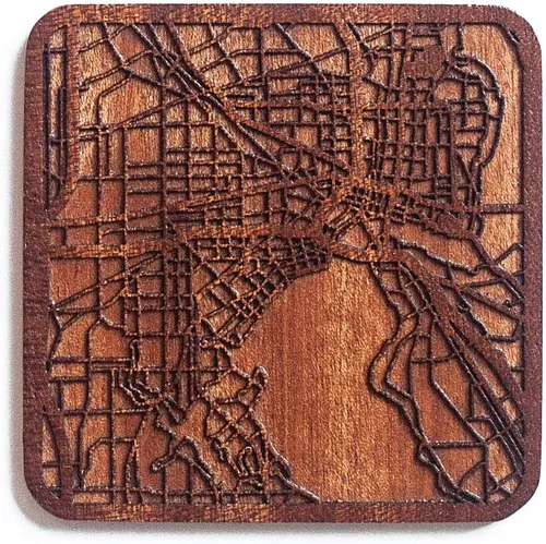 Miniatura 155 de Posavasos Amsterdam Map by O3 Design Studio, 1 pieza, posavasos de madera Sapele con mapa de la ciudad, hecho a mano, varias ciudades opcionales