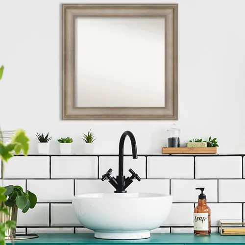 Miniatura 4 de Amanti Art Espejo de baño plateado para sobre el fregadero, 26 x 26 pulgadas, espejo cuadrado de plata antigua, marco de madera tradicional mediano