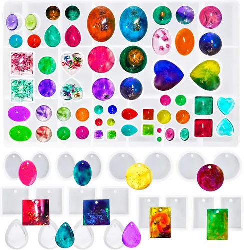 DaKuan Moldes de fundición de joyería para joyas grandes y 20 moldes de resina colgante de silicona con agujero para colgar (5 estilos) para