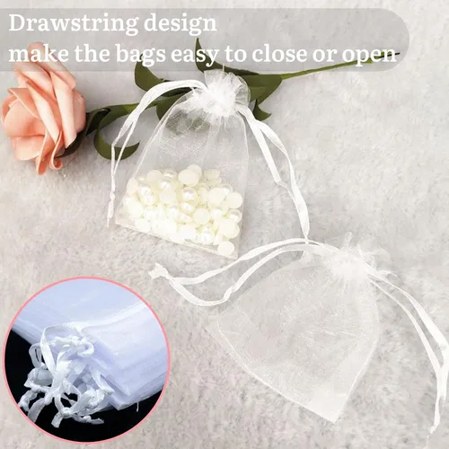 Miniatura 2 de 100 bolsas de organza transparente con cordón para recuerdos de boda, fiesta, joyería de recuerdo, dulces, cumpleaños, Navidad, festivales, jabones