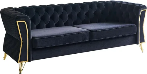 Miniatura 6 de KEIKI Sofá Chesterfield de terciopelo con botones capitoné de 87 pulgadas con cojines de espuma de alta densidad, moderno sofá de 3 plazas con Negro