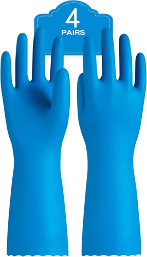 PACIFIC PPE 4 pares de guantes de limpieza reutilizables para lavavajillas, hogar, cocina, forro de algodón, azul, talla S