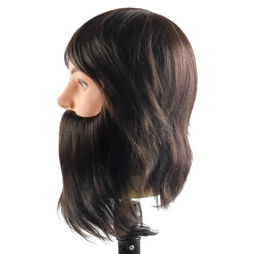 Miniatura 3 de Cabeza de maniquí masculino 100% cabello humano entrenamiento cabeza de muñeca para peinado cosmetología cabeza de maniquí para cortar con soporte