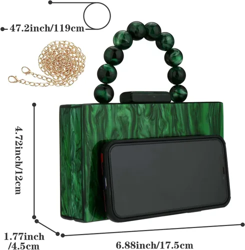 Miniatura 5 de Monederos acrílicos de noche, bolso de mano de mármol para mujer, bolso cruzado con cadena de perlas, formal, boda, fiesta de graduación