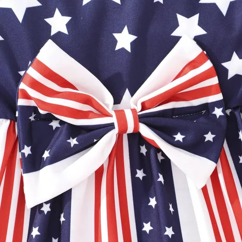 Miniatura 6 de Vestido para niñas del 4 de julio, vestidos de bandera estadounidense, manga con vuelo, ropa patriótica, trajes para el día de la independencia