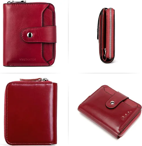 Miniatura 3 de BOSTANTEN - Billeteras de piel para mujer, con bloqueo RFID, con cremallera y bolsillo, billetera pequeña de dos cuerpos, con tarjetero