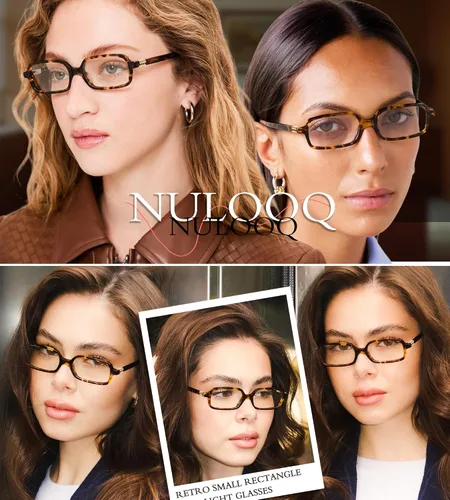 Miniatura 2 de NULOOQ Lentes retro rectangulares con luz azul para mujeres y hombres, pequeños anteojos cuadrados con marco vintage