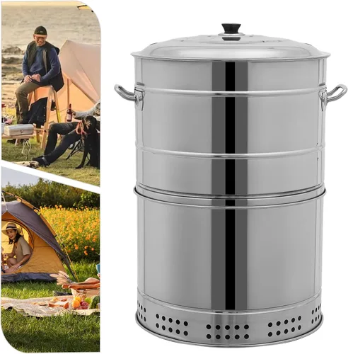 Miniatura 5 de DNYSYSJ Parrilla portátil grande de carbón, barril para asar carne con cocinado de 360° y 50 pinchos, parrilla de carbón con hervidor para ahumado