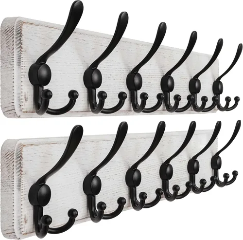 Miniatura 30 de Dseap Perchero de Pared Montado - 5 Ganchos Triangulares, Resistente, Perchero de Pared de Madera para Abriggos, Sombreros, Chaquetas, Ropa, Negro