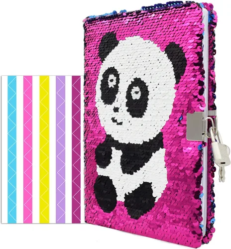 Miniatura 12 de Magic - Diario de viaje reversible con lentejuelas, diario de viaje con cierre y llave para niños y niñas, tamaño A5 (8.5 x 5.5 pulgadas), 78 hojas.