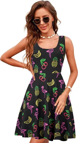 Miniatura 56 de uideazone - Vestido de mujer sin mangas cuello redondo de verano, para playa, casual, Midi línea A.