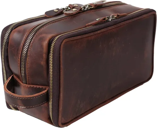 Miniatura 12 de Neceser de cuero personalizado para hombre, kit de afeitado de viaje, bolsa de cosméticos grande, organizador de baño, Negro