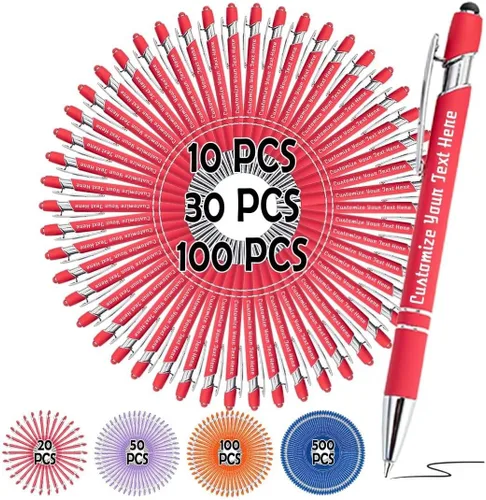 Miniatura 16 de Bolígrafos personalizados, bolígrafo grabado personalizado con punta de lápiz capacitivo, bolígrafo de tinta retráctil personalizado para escritura
