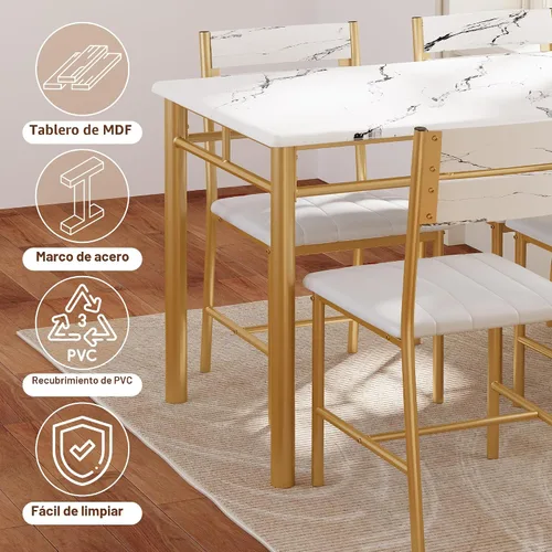 Miniatura 7 de Juego de mesa de comedor IRONCK para 4, mesa de cocina de madera con sillas tapizadas para cocina y comedor, juego de mesa compacto para espacios