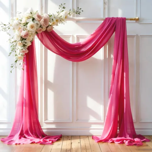 Miniatura 22 de Tela drapeada para arco de boda de 28 x 19 pies, telón de fondo de tela de gasa transparente, 1 panel de cortinas de rosa polvorienta para Cortina