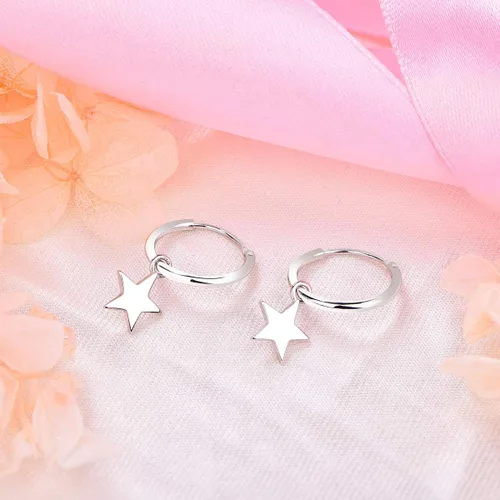 Miniatura 4 de YL Pendientes de aro de plata de ley 925 pulida con estrellacruzluna, círculo, aretes sin fin de 0.591in de diámetro