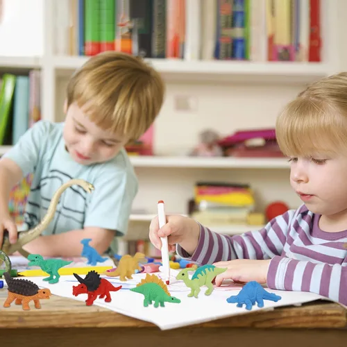 Miniatura 5 de Cllayees 72 borradores de animales para niños, rompecabezas 3D de dinosaurios a granel, mini juguetes de dinosaurio, mascotas de escritorio