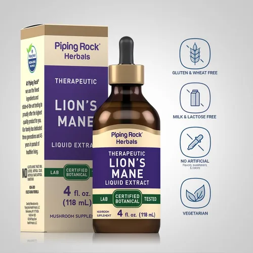 Miniatura 3 de Piping Rock Tintura de melena de leones 4 onzas líquidas Gotas líquidas de extracto de hongos Suplemento sin alcohol Vegetariano, sin OMG
