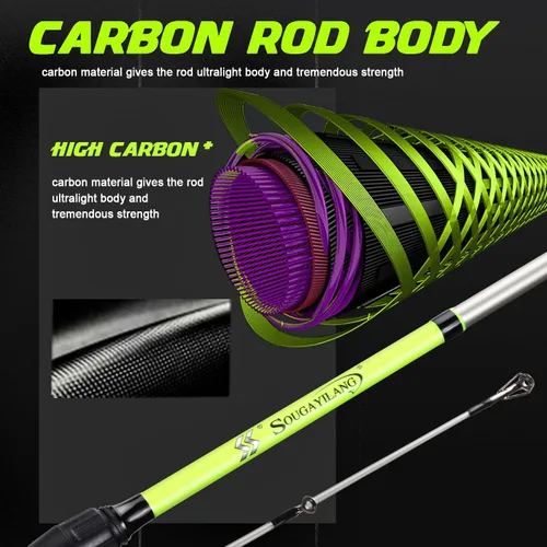 Miniatura 2 de Sougayilang Spinning Combo – 5.2:1 Gear Ratio, 15.6LB Drag, IM7 Graphite 2-Piece Rod, Stainless Steel Guides for Bass, Trout, Redfish Amarillo