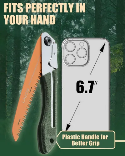 Miniatura 7 de LAGOM Sierra plegable de campamento para cortar ramas, hoja recta de 8.2" Acero SK5, mango ergonómico, uso con una mano, bloqueo seguro