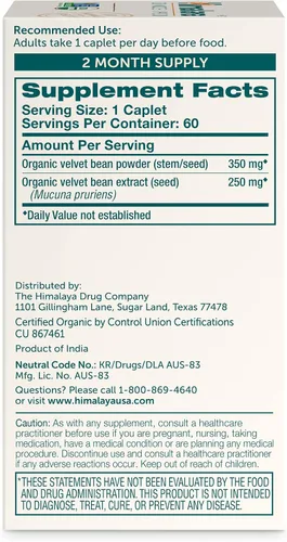 Miniatura 2 de Himalaya Mucuna Pruriens / Kapikachhu, equivalente a 3,706 de polvo de Mucuna Pruriens para calmar y relajar, 60 unidades (paquete de 1) cápsulas