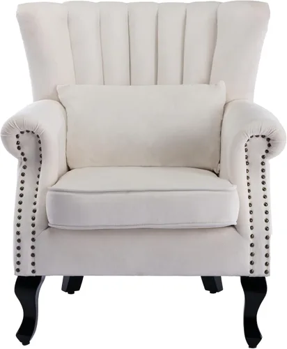 Miniatura 12 de CHAIRUS - Silla decorativa moderna de mediados de siglo con respaldo de canal, cómoda silla de sofá individual, silla con reposabrazos y almohada